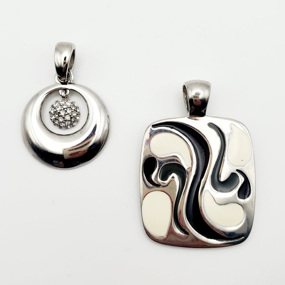 LIA SOPHIA Pendants 2pcs Silver Tone Abstract Square Circle Enamel Stones Swirls